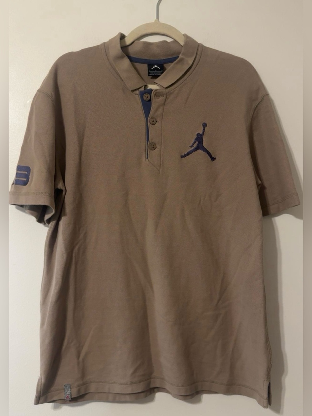 Nike Jumpman Y2K Beige Pique Polo Shirt Mens Large Short Sleeve Purple Jordan 23